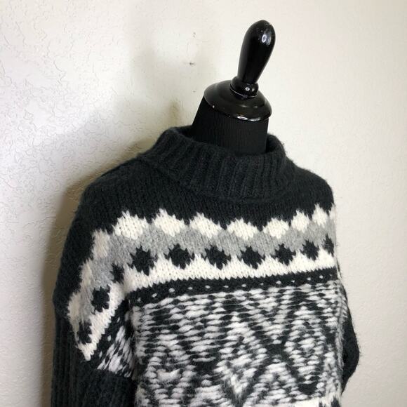 Free People Alpine black white gray wool alpaca cropped sweater size Small NWT - Picture 4 of 16